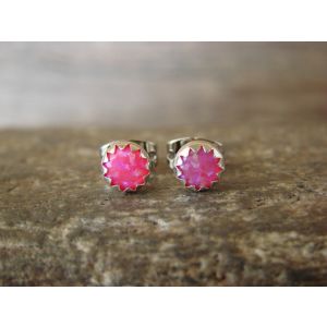 A Navajo Indian Jewelry Sterling Silver Pink Opal Post Earrings Spencer 