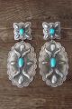 Navajo Hand Stamped Sterling Silver Turquoise Post Earrings! GL