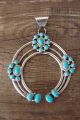 Navajo Indian Sterling Silver Turquoise Naja Pendant - Leon Kirlie