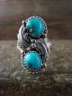Navajo Indian Sterling Silver & Turquoise Feather Ring - Size 6 - Begay