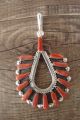 Zuni Indian Jewelry Sterling Silver Coral Pendant - C. Hattie 
