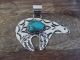 Navajo Indian Nickel Silver & Turquoise Bear Pendant- Cleveland