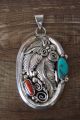 Navajo Indian Sterling Silver Turquoise Coral Pendant - Signed