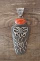 Navajo Indian Sterling Silver Coral Butterfly Sun Pendant  - Signed