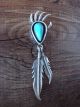 Navajo Sterling Silver Turquoise Bear Paw Feather Pendant By Francisco