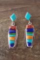 Navajo Sterling Silver Turquoise Spiny Oyster Lapis Inlay Post Earrings - Julius Burbank