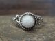 Navajo Indian Sterling Silver Round White Opal Ring by Martinez - Size 9
