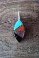 Navajo Indian Sterling Silver Turquoise, Coral, Mother of Pearl Inlay Pendant by KS