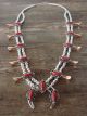 Navajo Nickel Silver Coral , Copper, Brass Squash Blossom Necklace by Bobby Cleveland