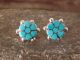 Zuni Indian Sterling Silver Floral Inlay Turquoise Cluster Post Earrings - Kallestewa