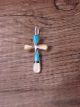 Small Zuni Indian Sterling Silver Inlay Cross Charm Pendant - Bowannie