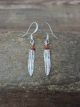 Native American Jewelry Stamped Sterling Silver & Coral Feather Earrings by Arviso
