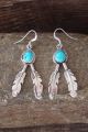 Navajo Sterling Silver Turquoise Feather Dangle Earrings! Roger Pino