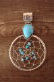 Navajo Jewelry Handmade Sterling Silver Turquoise Dreamcatcher Pendant - Yazzie