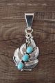 Navajo Hand Stamped Silver Feather Turquoise Pendant - Morgan