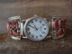 Native American Indian Jewelry Sterling Silver Coral Watch - Signed