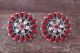 Navajo Indian Sterling Silver Coral Cluster Post Earrings!  Mathilda Benally