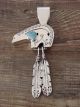 Native American Jewelry Sterling Silver Bear Turquoise Pendant 