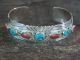 Navajo Sterling Silver Turquoise & Coral Row Bracelet Signed by Silver
