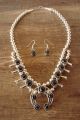 Navajo Sterling Silver Onyx Squash Blossom Necklace Set - PG