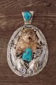 Native American Jewelry Sterling Silver Bear Turquoise Pendant by Chee