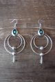 Native American Sterling Silver Turquoise Squash Blossom Dangle Hoop Earrings! Navajo