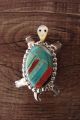 Zuni Indian Sterling Silver Turquoise & Spiny Oyster Turtle Pin/Pendant! Wayne Haloo