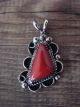 Native American Nickel Silver Coral Pendant Jackie Cleveland