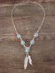 Navajo Jewelry Turquoise Sterling Silver 5 Stone Feather Link Necklace by V. Betone