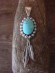 Navajo Jewelry Sterling Silver Turquoise Feather Pendant By Lee