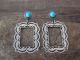 Navajo Nickel Silver Stamped Turquoise Rectangle Post Earrings by Jackie Cleveland