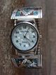 Navajo Indian Sterling Silver Turquoise Coral Inlay Watch - J. Yazzie