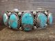 Navajo Indian Sterling Silver Kingman Turquoise Row Bracelet Signed Elroy Chavez