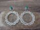 Navajo Nickel Silver Stamped Circle Malachite Post Earrings by Jackie Cleveland