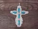 Zuni Indian Cast Sterling Silver Turquoise Cross Pendant by C. Iule