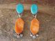 Native American Navajo Sterling Silver Turquoise Spiny Earrings Signed Selena Warner