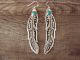 Native American Navajo Sterling Silver Turquoise Feather Dangle Earrings Signed T&R Singer