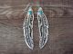 Native American Navajo Sterling Silver Turquoise Feather Dangle Earrings Signed T&R Singer