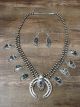  Navajo Sterling Silver & White Buffalo Turquoise Squash Blossom Necklace Set - Lewis