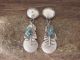 Navajo Hand Stamped Sterling Silver Concho Turquoise Feather Post Earrings by Yazzie