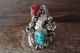 Navajo Indian Jewelry Sterling Silver Floral Turquoise Coral Ring Size 6.5 - Yazzie