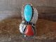Navajo Sterling Silver Turquoise & Coral Ring Signed Betty Lee - Size 8