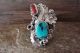 Navajo Indian Jewelry Sterling Silver Floral Turquoise Coral Ring Size 7 - Yazzie