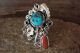 Navajo Indian Jewelry Sterling Silver Floral Turquoise Coral Ring Size 8.5 - Yazzie