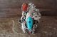Navajo Indian Jewelry Sterling Silver Floral Turquoise Coral Ring Size 7.5 - Yazzie