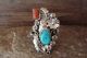 Navajo Indian Jewelry Sterling Silver Floral Turquoise Coral Ring Size 6.5 - Yazzie