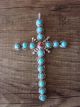 Zuni Indian Sterling Silver Turquoise Coral Cross Pendant by C. Waikaniwa