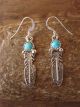 Native American Sterling Silver Turquoise Feather Dangle Earrings! McCarthy