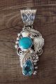 Navajo Indian Sterling Silver Turquoise Aquamarine Floral Pendant - M. Robertson