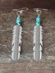 Navajo Sterling Silver & Turquoise Stone Feather Dangle Earrings